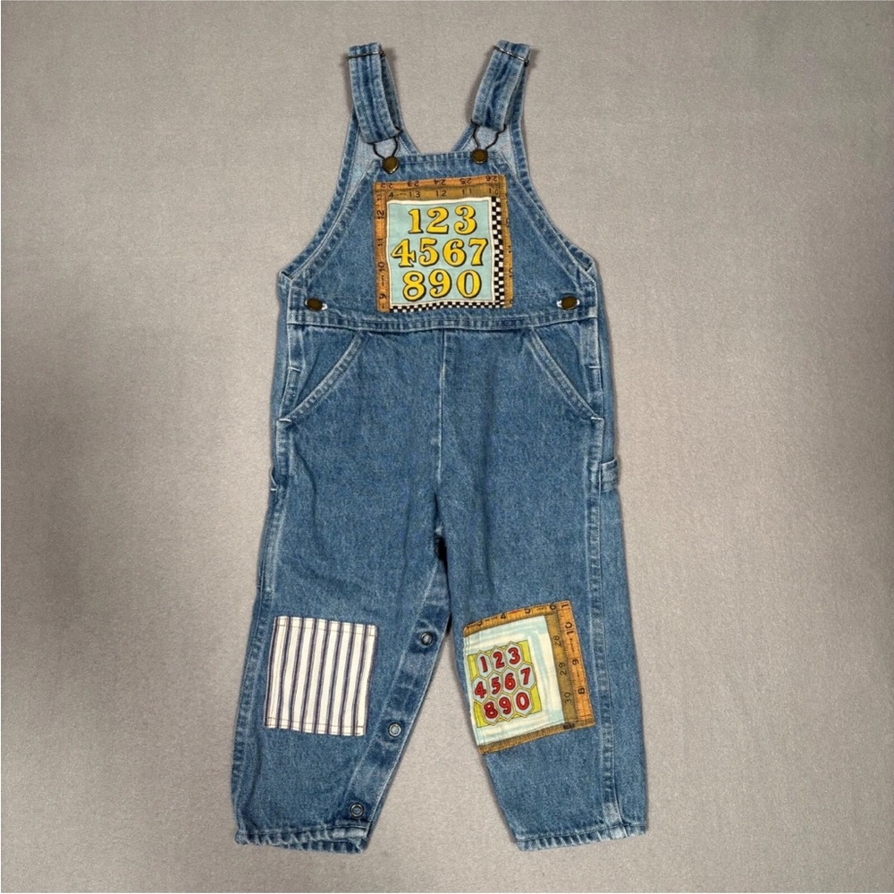 Vintage Oshkosh Baby B’Gosh Denim Overalls w/ Patches Toddler 24 Months Snap